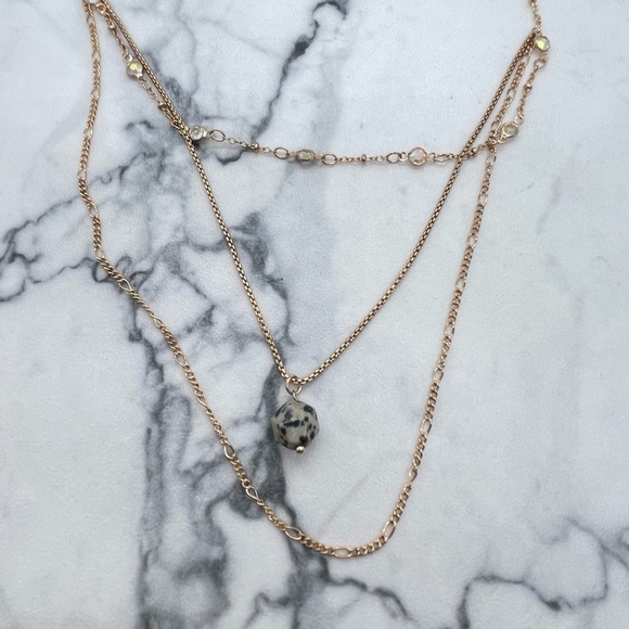 New Jolli Molli Layered Necklace Gold Tone Dalmatian Jasper Stone Pendant - Picture 4 of 6